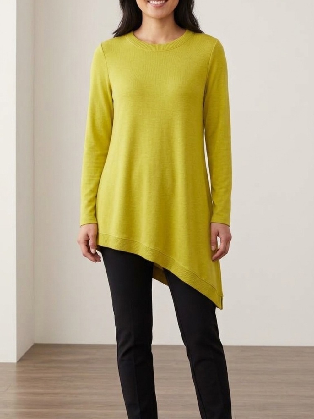 NWT Cable & Gauge Asymmetrical Hem Tunic Sweater Chartreuse Yellow-Green Size Sm